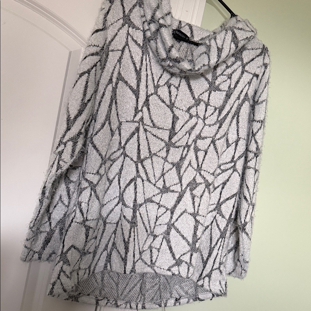 Cozy Gray Patterned Cowl Neck Women's Sweater